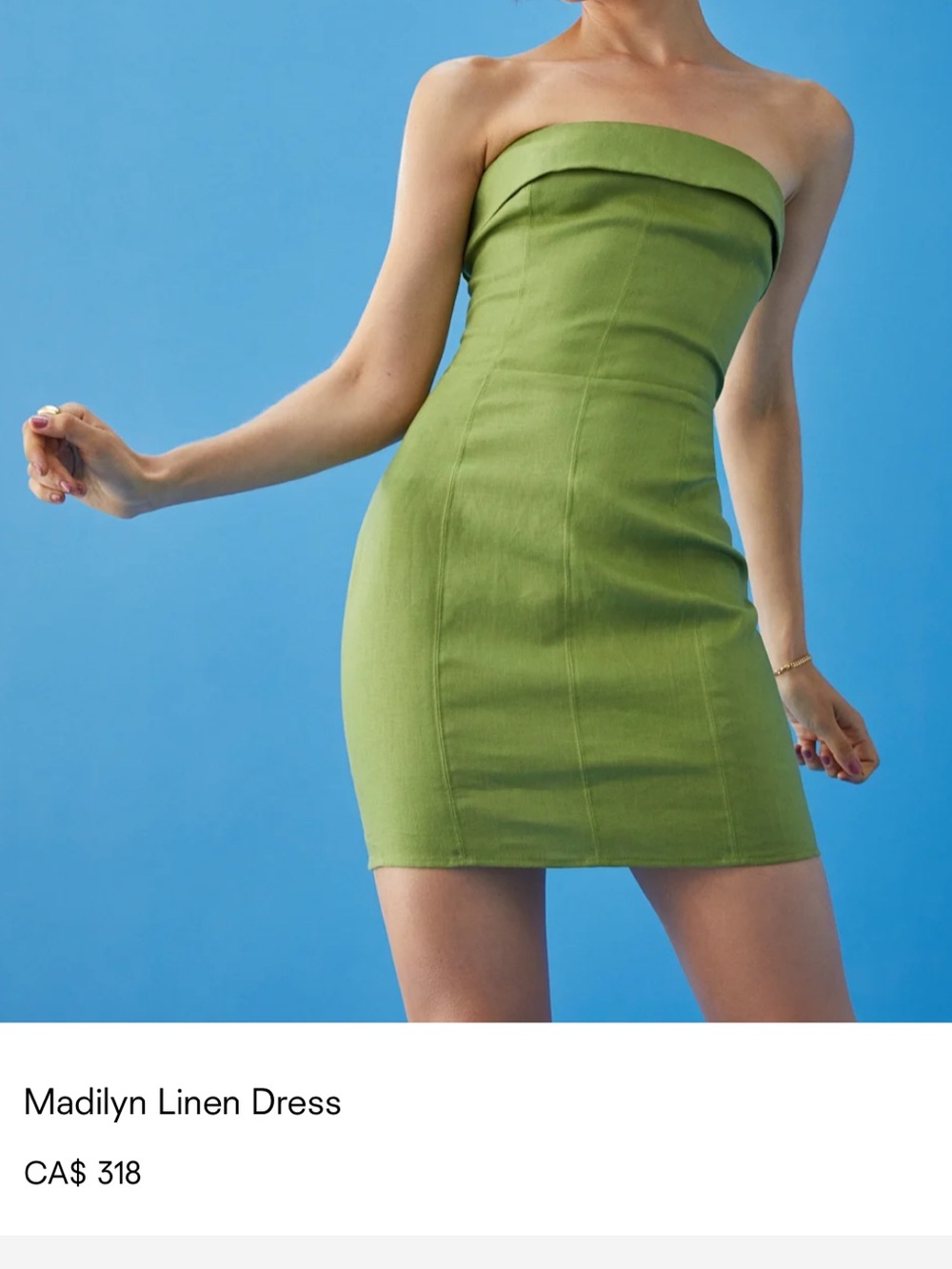 Reformation Strapless Linen Mini Dress in Palm Green Size 2